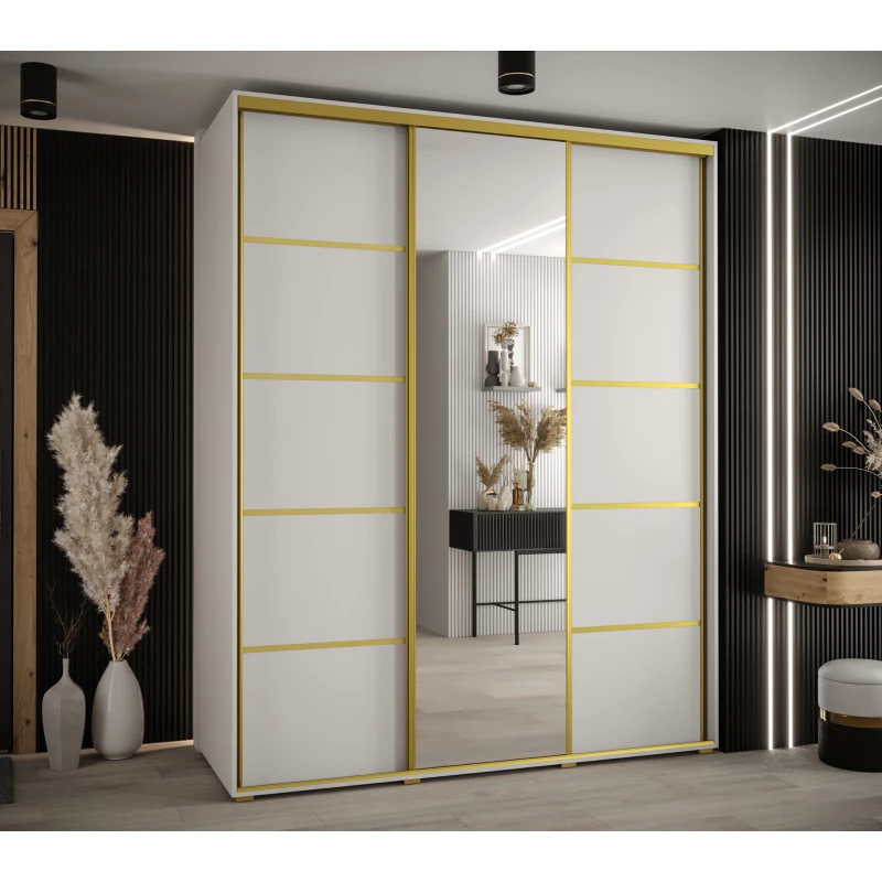 Šatní skříň ASIRI 5 - 190/60 cm, bílá / zlatá