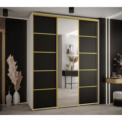 Šatní skříň ASIRI 5 - 190/60 cm, bílá / černá / zlatá