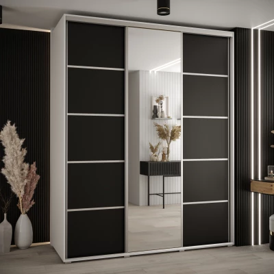 Šatní skříň ASIRI 5 - 190/60 cm, bílá / černá / stříbrná