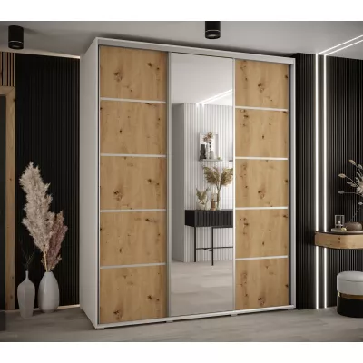 Šatní skříň ASIRI 5 - 190/60 cm, bílá / dub artisan / stříbrná