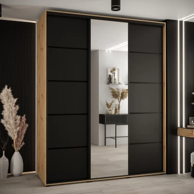 Šatní skříň ASIRI 5 - 190/45 cm, dub artisan / černá / černá