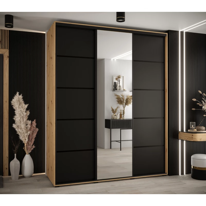 Šatní skříň ASIRI 5 - 190/45 cm, dub artisan / černá / černá