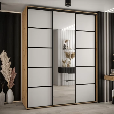 Šatní skříň ASIRI 5 - 190/45 cm, dub artisan / bílá / černá