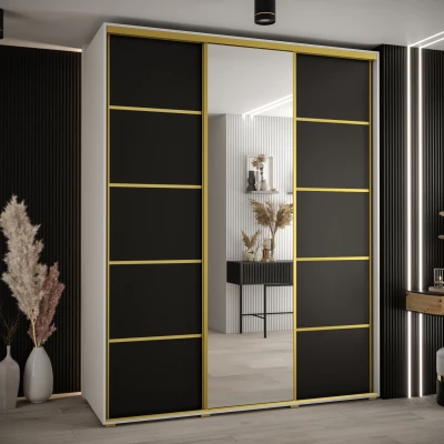 Šatní skříň ASIRI 5 - 200/60 cm, bílá / černá / zlatá