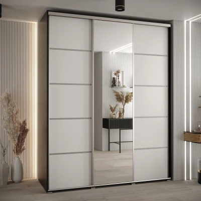 Šatní skříň ASIRI 5 - 200/45 cm, černá / bílá / stříbrná