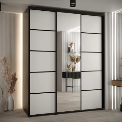 Šatní skříň ASIRI 5 - 200/45 cm, černá / bílá / černá