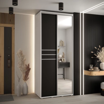 Šatní skříň ASIRI 11 - 120/45 cm, bílá / černá / stříbrná