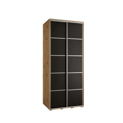 Šatní skříň ASIRI 4 - 100/60 cm, dub artisan / černá / stříbrná