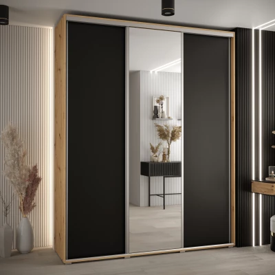 Šatní skříň ASIRI 3 - 190/45 cm, dub artisan / černá / stříbrná