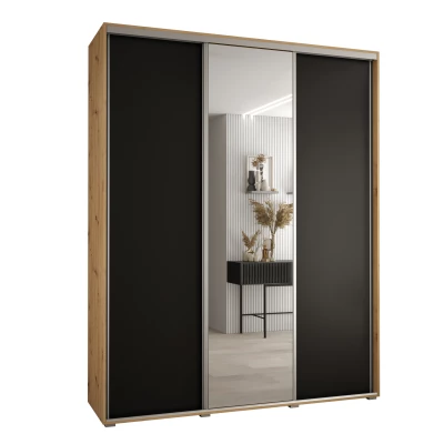 Šatní skříň ASIRI 3 - 190/45 cm, dub artisan / černá / stříbrná