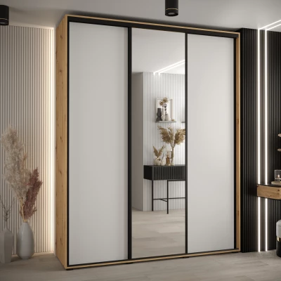 Šatní skříň ASIRI 3 - 190/45 cm, dub artisan / bílá / černá