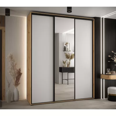 Šatní skříň ASIRI 3 - 190/45 cm, dub artisan / bílá / černá