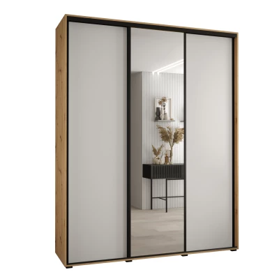 Šatní skříň ASIRI 3 - 190/45 cm, dub artisan / bílá / černá