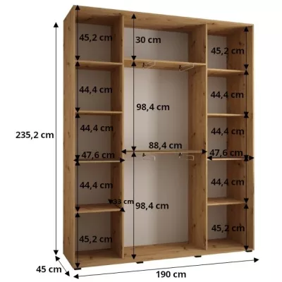 Šatní skříň ASIRI 3 - 190/45 cm, černá / dub artisan / černá