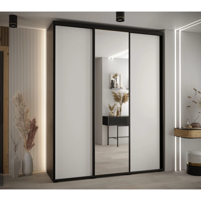 Šatní skříň ASIRI 3 - 190/45 cm, černá / bílá / černá