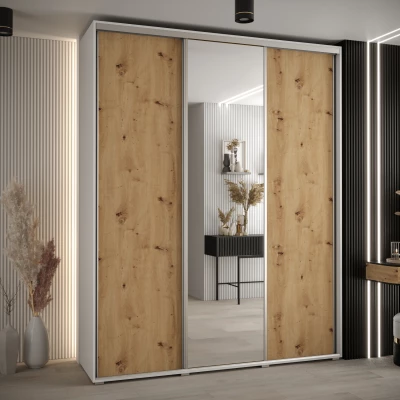 Šatní skříň ASIRI 3 - 190/45 cm, bílá / dub artisan / stříbrná