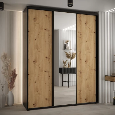 Šatní skříň ASIRI 3 - 200/45 cm, černá / dub artisan / černá