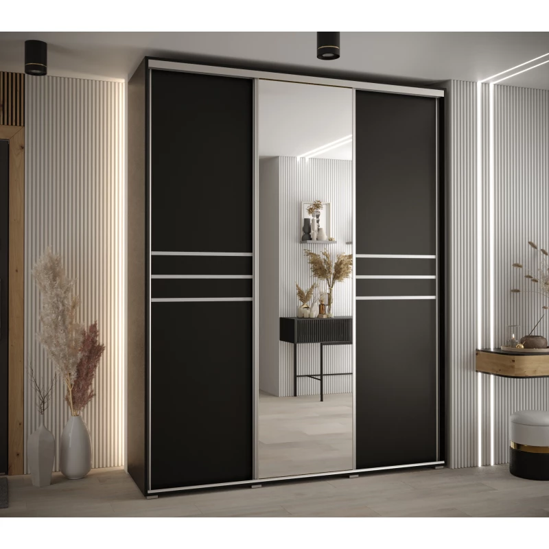 Šatní skříň ASIRI 11 - 200/45 cm, černá / stříbrná