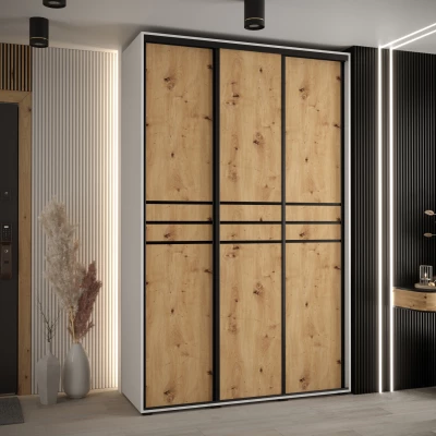 Šatní skříň ASIRI 10 - 160/45 cm, bílá / dub artisan / černá