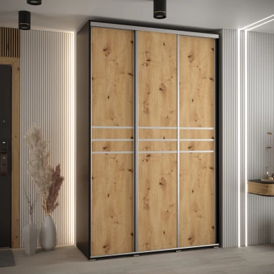 Šatní skříň ASIRI 10 - 160/45 cm, černá / dub artisan / stříbrná