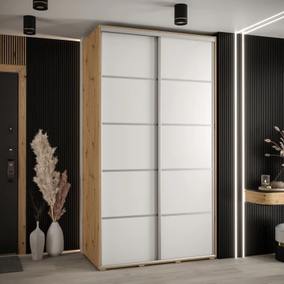 Šatní skříň ASIRI 4 - 140/45 cm, dub artisan / bílá / stříbrná