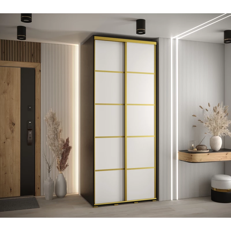 Šatní skříň ASIRI 4 - 120/45 cm, černá / bílá / zlatá