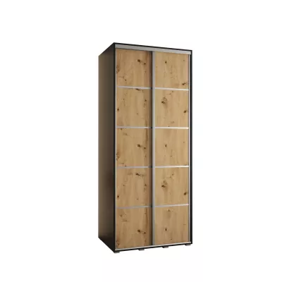 Šatní skříň ASIRI 4 - 120/45 cm, černá / dub artisan / stříbrná