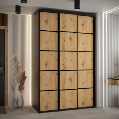 Šatní skříň ASIRI 4 - 160/60 cm, černá / dub artisan / černá