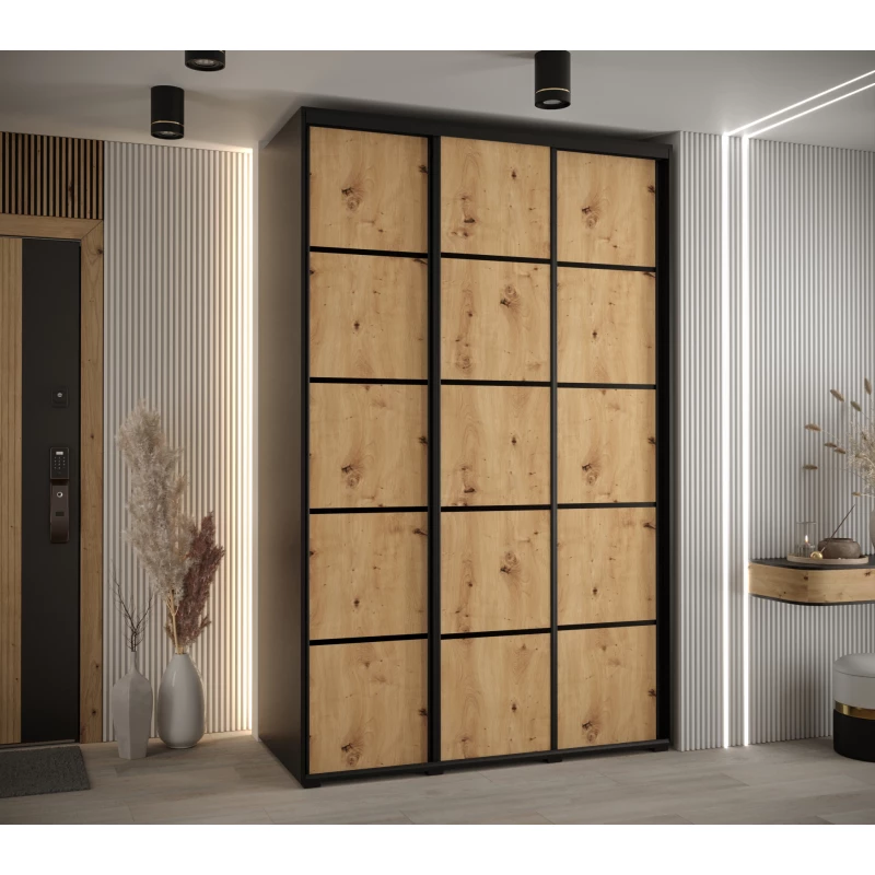 Šatní skříň ASIRI 4 - 160/60 cm, černá / dub artisan / černá