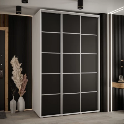 Šatní skříň ASIRI 4 - 160/60 cm, bílá / černá / stříbrná