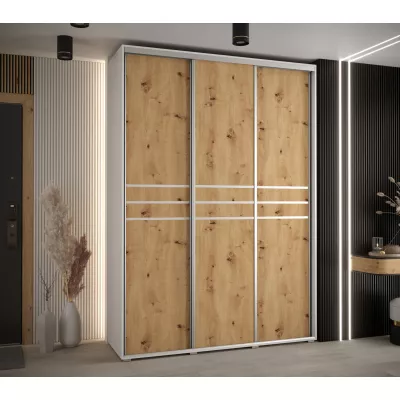 Šatní skříň ASIRI 10 - 170/45 cm, bílá / dub artisan / stříbrná