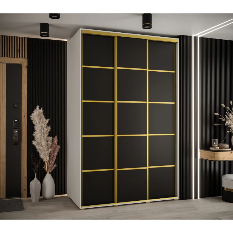 Šatní skříň ASIRI 4 - 160/45 cm, bílá / černá / zlatá