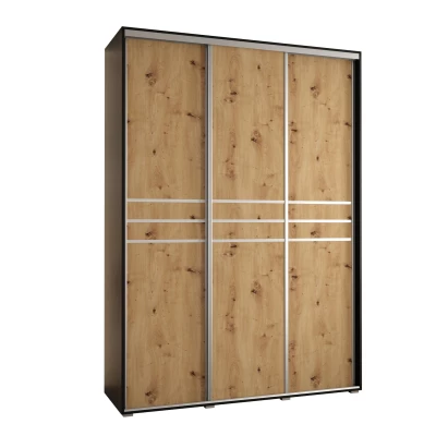 Šatní skříň ASIRI 10 - 170/45 cm, černá / dub artisan / stříbrná