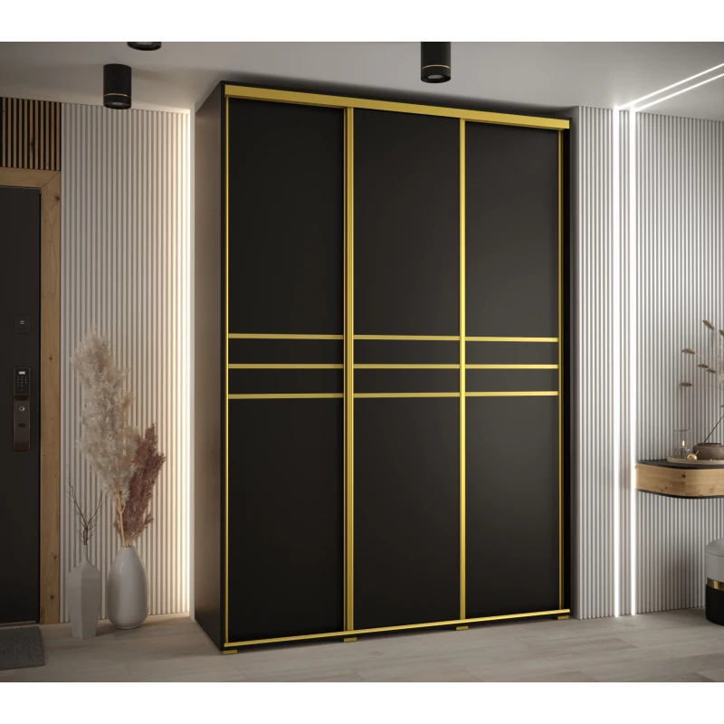 Šatní skříň ASIRI 10 - 170/45 cm, černá / zlatá