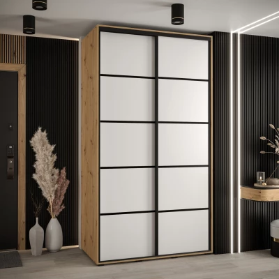 Šatní skříň ASIRI 4 - 130/60 cm, dub artisan / bílá / černá
