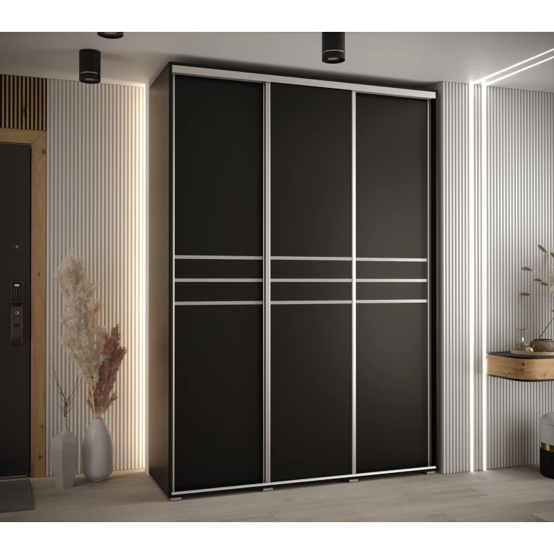 Šatní skříň ASIRI 10 - 180/45 cm, černá / stříbrná