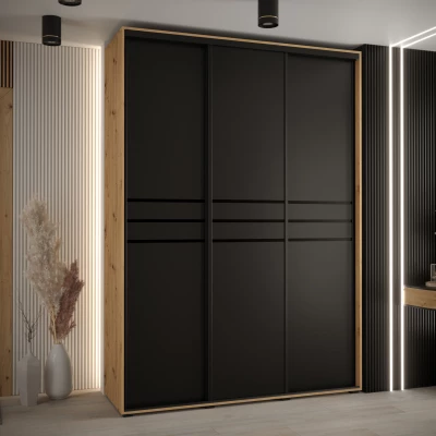 Šatní skříň ASIRI 10 - 180/45 cm, dub artisan / černá / černá