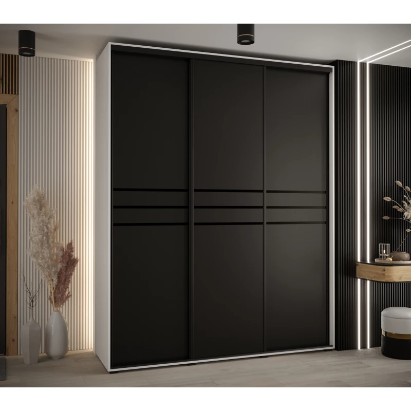 Šatní skříň ASIRI 10 - 190/45 cm, bílá / černá / černá