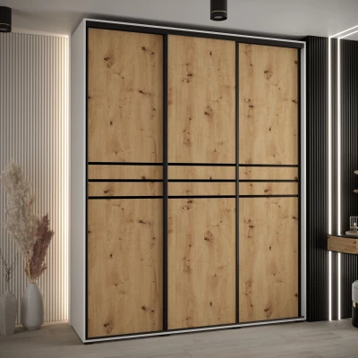 Šatní skříň ASIRI 10 - 190/45 cm, bílá / dub artisan / černá