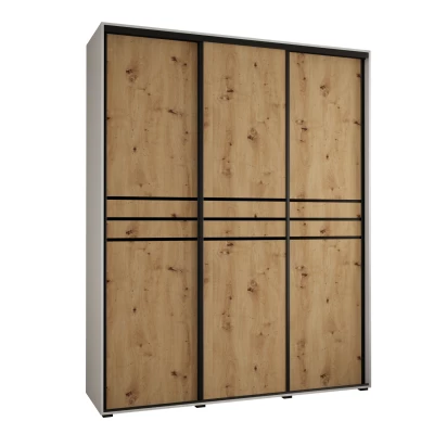 Šatní skříň ASIRI 10 - 190/45 cm, bílá / dub artisan / černá