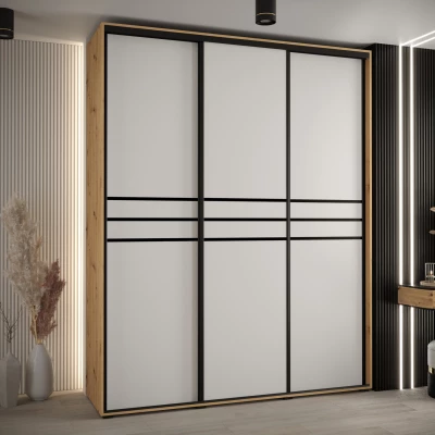 Šatní skříň ASIRI 10 - 190/45 cm, dub artisan / bílá / černá