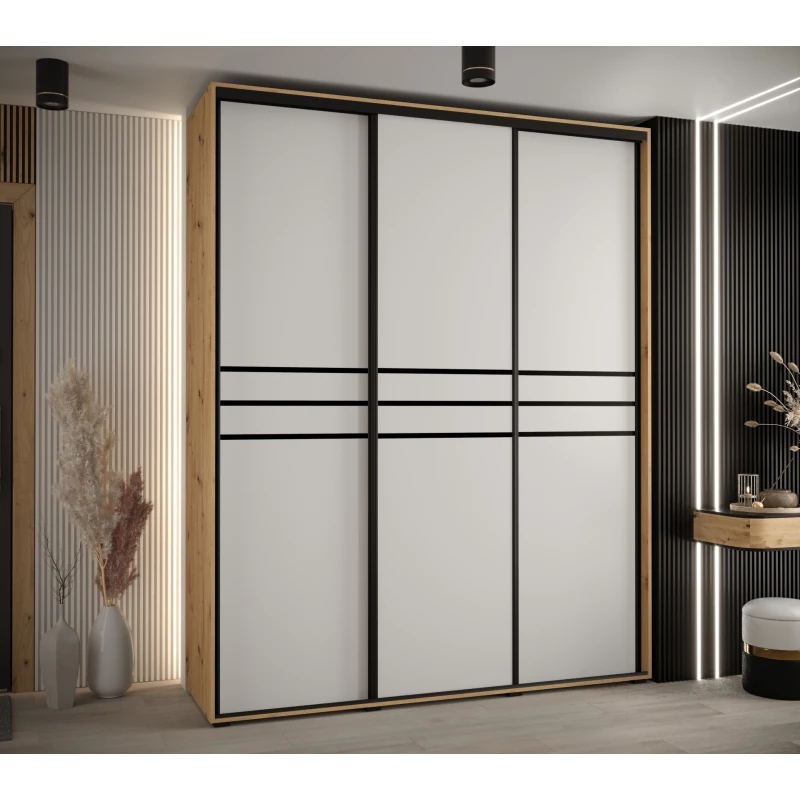 Šatní skříň ASIRI 10 - 190/45 cm, dub artisan / bílá / černá