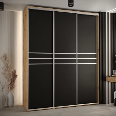 Šatní skříň ASIRI 10 - 190/45 cm, dub artisan / černá / stříbrná