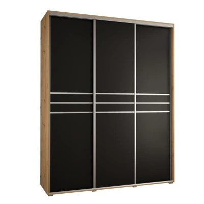 Šatní skříň ASIRI 10 - 190/45 cm, dub artisan / černá / stříbrná