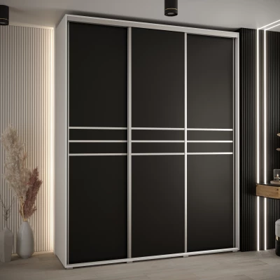 Šatní skříň ASIRI 10 - 200/45 cm, bílá / černá / stříbrná