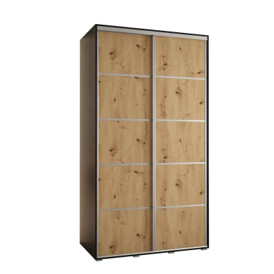 Šatní skříň ASIRI 4 - 130/45 cm, černá / dub artisan / stříbrná