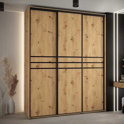 Šatní skříň ASIRI 10 - 200/45 cm, dub artisan / černá