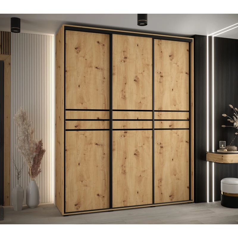 Šatní skříň ASIRI 10 - 200/45 cm, dub artisan / černá