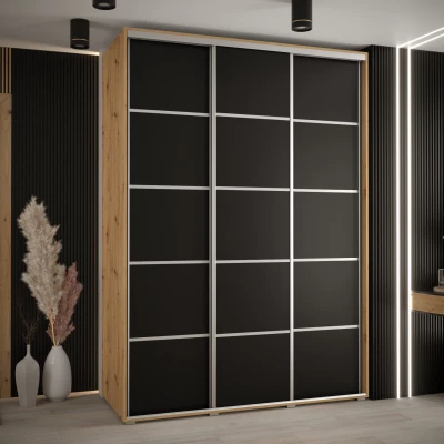 Šatní skříň ASIRI 4 - 170/60 cm, dub artisan / černá / stříbrná