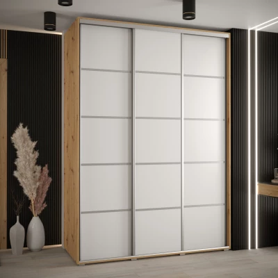 Šatní skříň ASIRI 4 - 170/60 cm, dub artisan / bílá / stříbrná